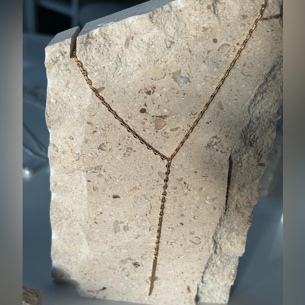 14K Gold Plated Sterling Silver S925 Mirror Chain Drop Lariat Necklace